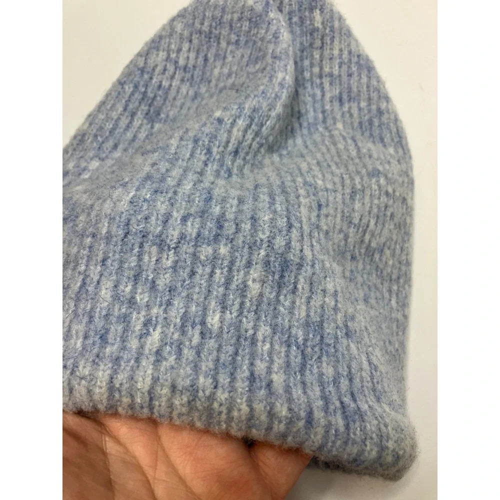 David and Young light blue ribbed wool Blend beanie hat unisex one size fits all
